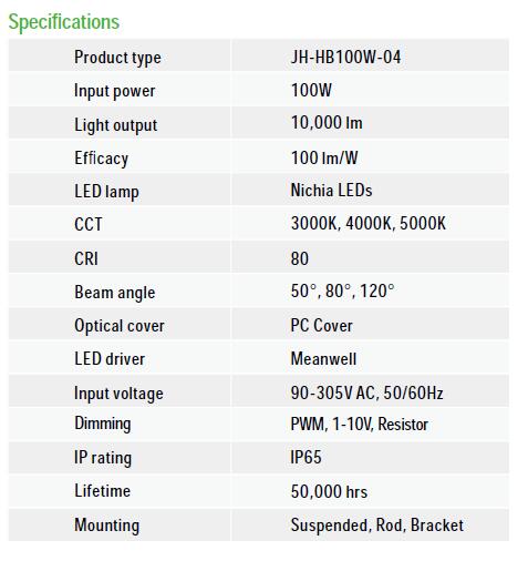 UFO-LED-High-Bay-JH-HB100W-specs